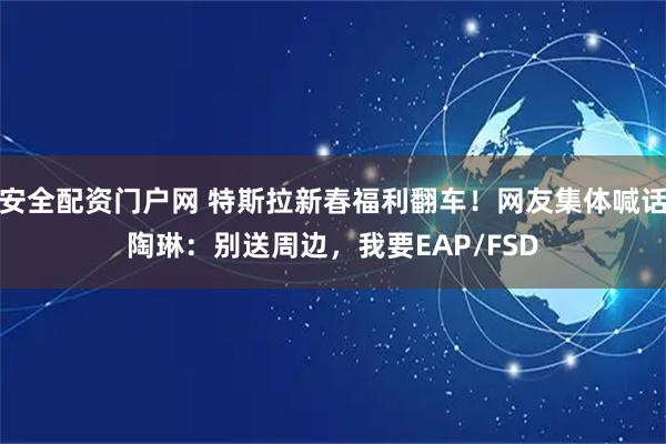 安全配资门户网 特斯拉新春福利翻车！网友集体喊话陶琳：别送周边，我要EAP/FSD